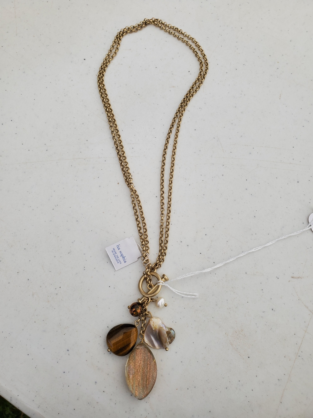 Lia Sophia Gold-Tone Multi Charm Necklace with Brown and Iridescent Accents